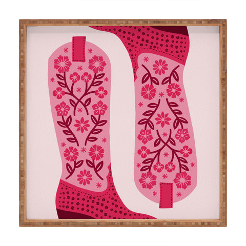 Jessica Molina Cowgirl Boots Hot Pink Square Tray