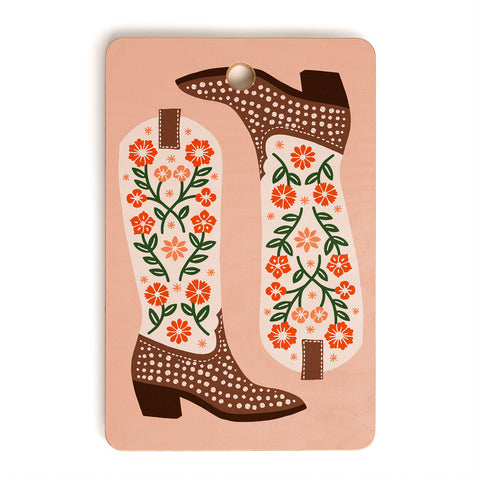 Jessica Molina Cowgirl Boots Orange and Green Cutting Board Rectangle