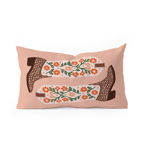 Jessica Molina Cowgirl Boots Orange and Green Oblong Throw Pillow