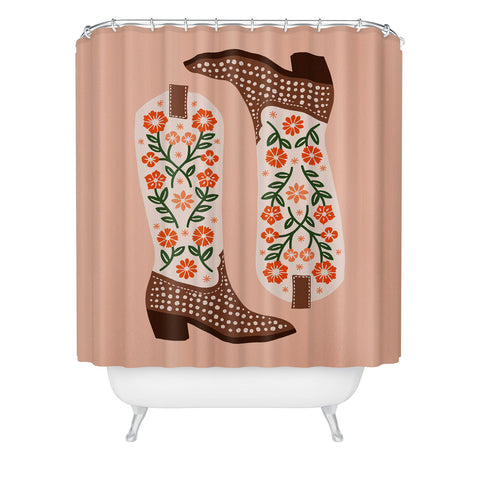 Jessica Molina Cowgirl Boots Orange and Green Shower Curtain