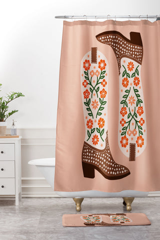 Jessica Molina Cowgirl Boots Orange and Green Shower Curtain And Mat