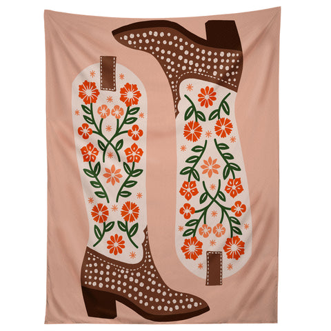 Jessica Molina Cowgirl Boots Orange and Green Tapestry