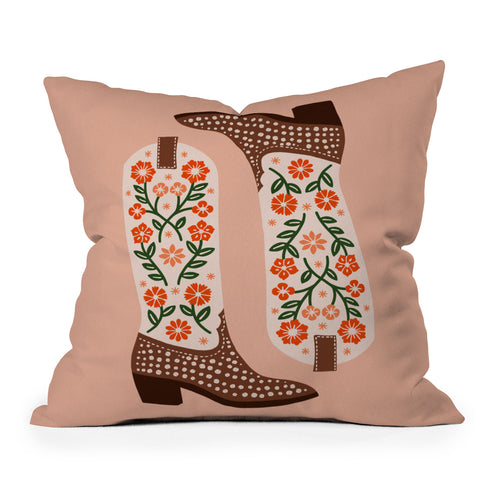 Jessica Molina Cowgirl Boots Orange and Green Outdoor Throw Pillow