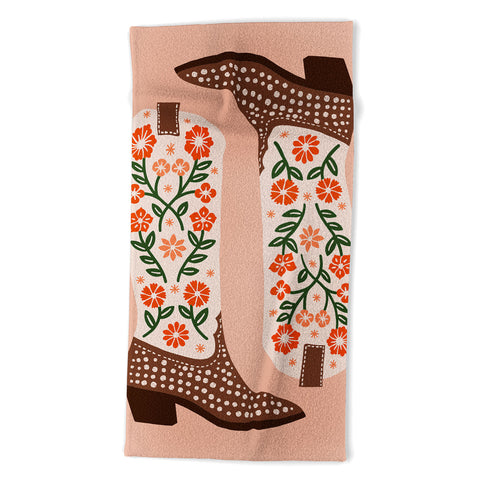 Jessica Molina Cowgirl Boots Orange and Green Beach Towel