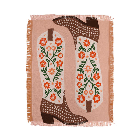 Jessica Molina Cowgirl Boots Orange and Green Throw Blanket