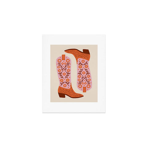 Jessica Molina Cowgirl Boots Pink and Orange Art Print