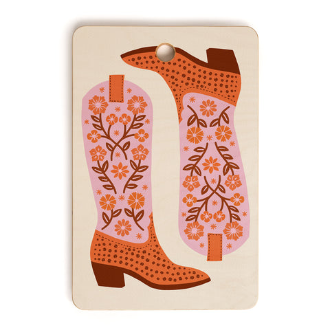 Jessica Molina Cowgirl Boots Pink and Orange Cutting Board Rectangle