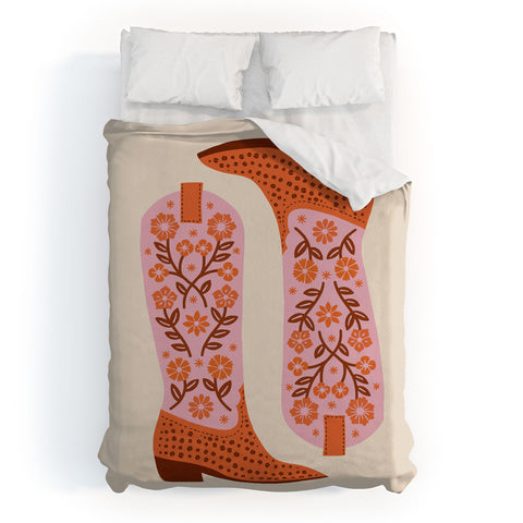 Jessica Molina Cowgirl Boots Pink and Orange Duvet Cover