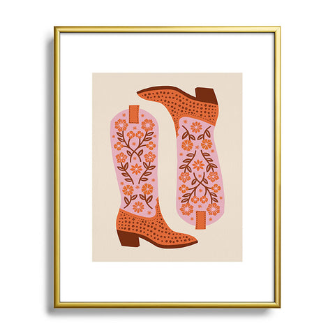 Jessica Molina Cowgirl Boots Pink and Orange Metal Framed Art Print