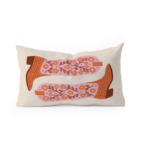 Jessica Molina Cowgirl Boots Pink and Orange Oblong Throw Pillow