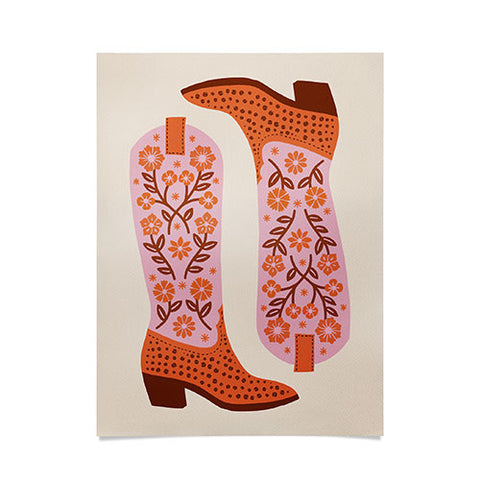 Jessica Molina Cowgirl Boots Pink and Orange Poster