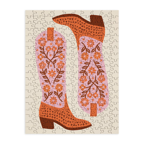 Jessica Molina Cowgirl Boots Pink and Orange Puzzle