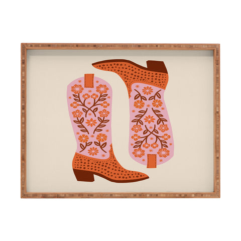 Jessica Molina Cowgirl Boots Pink and Orange Rectangular Tray