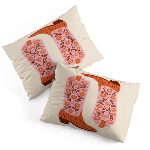 Jessica Molina Cowgirl Boots Pink and Orange Pillow Shams