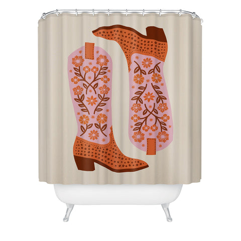 Jessica Molina Cowgirl Boots Pink and Orange Shower Curtain