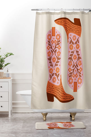 Jessica Molina Cowgirl Boots Pink and Orange Shower Curtain And Mat