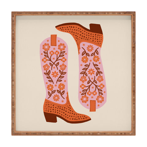 Jessica Molina Cowgirl Boots Pink and Orange Square Tray