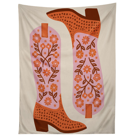Jessica Molina Cowgirl Boots Pink and Orange Tapestry