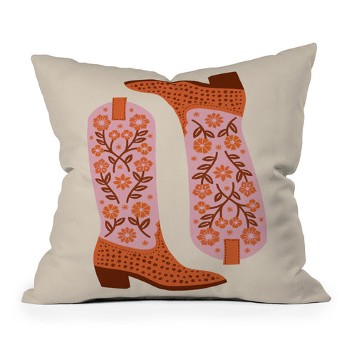 Jessica Molina Cowgirl Boots Pink and Orange Outdoor Throw Pillow