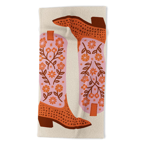 Jessica Molina Cowgirl Boots Pink and Orange Beach Towel