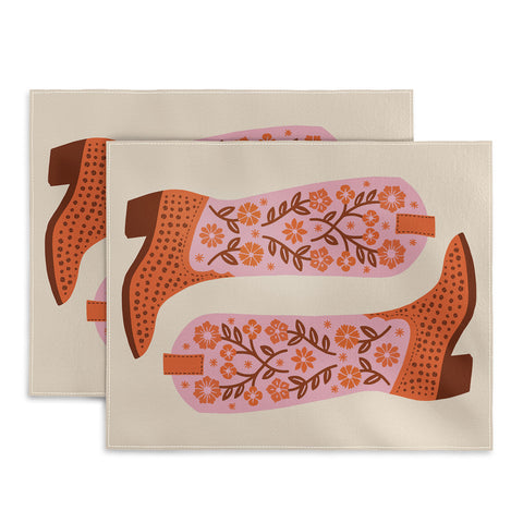 Jessica Molina Cowgirl Boots Pink and Orange Placemat