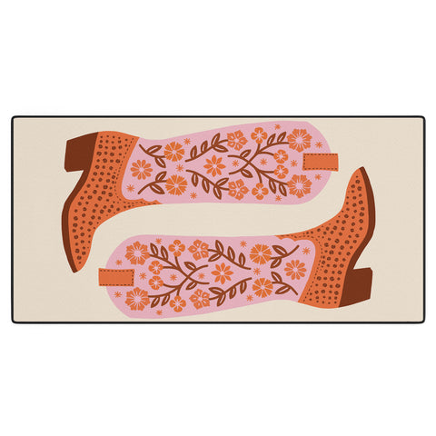 Jessica Molina Cowgirl Boots Pink and Orange Desk Mat