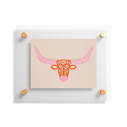 Jessica Molina Floral Longhorn Pink and Orange Floating Acrylic Print