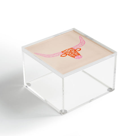 Jessica Molina Floral Longhorn Pink and Orange Acrylic Box