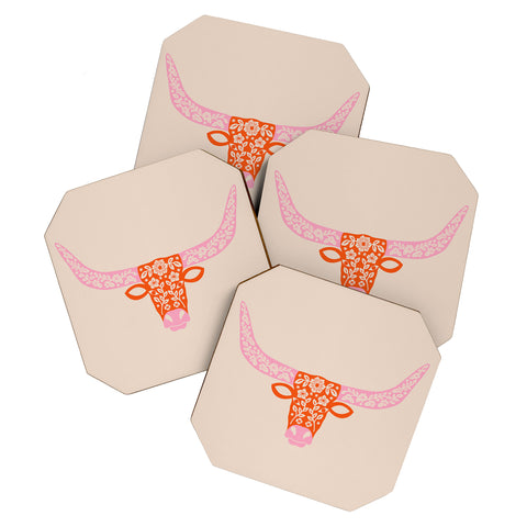 Jessica Molina Floral Longhorn Pink and Orange Coaster Set