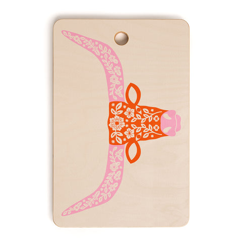 Jessica Molina Floral Longhorn Pink and Orange Cutting Board Rectangle
