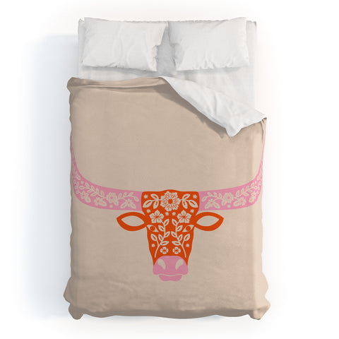 Jessica Molina Floral Longhorn Pink and Orange Duvet Cover