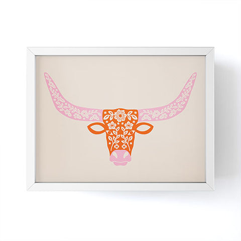 Jessica Molina Floral Longhorn Pink and Orange Framed Mini Art Print