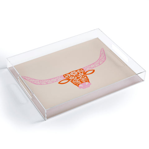 Jessica Molina Floral Longhorn Pink and Orange Acrylic Tray