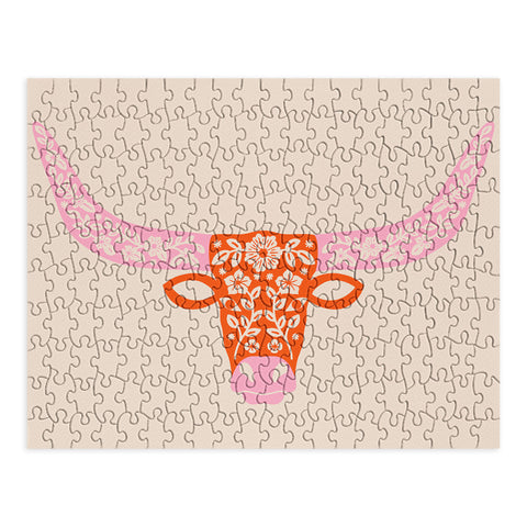 Jessica Molina Floral Longhorn Pink and Orange Puzzle
