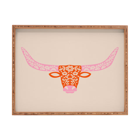 Jessica Molina Floral Longhorn Pink and Orange Rectangular Tray