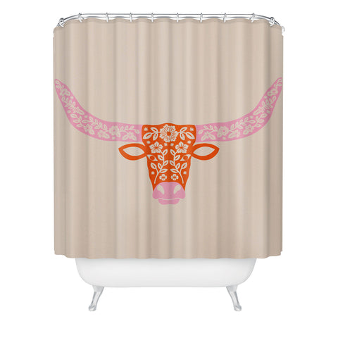Jessica Molina Floral Longhorn Pink and Orange Shower Curtain