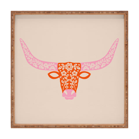 Jessica Molina Floral Longhorn Pink and Orange Square Tray