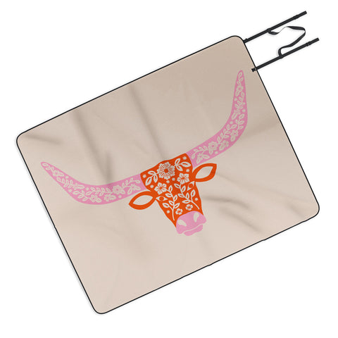 Jessica Molina Floral Longhorn Pink and Orange Picnic Blanket