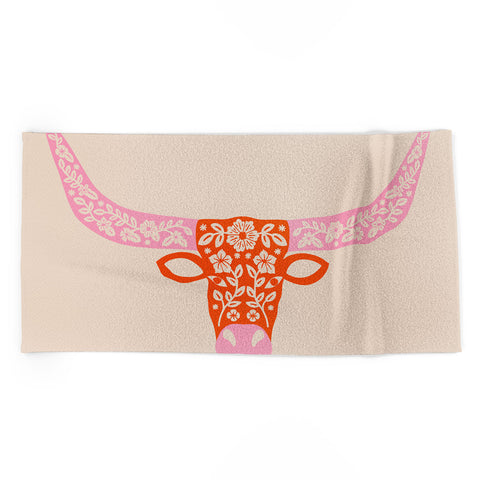 Jessica Molina Floral Longhorn Pink and Orange Beach Towel