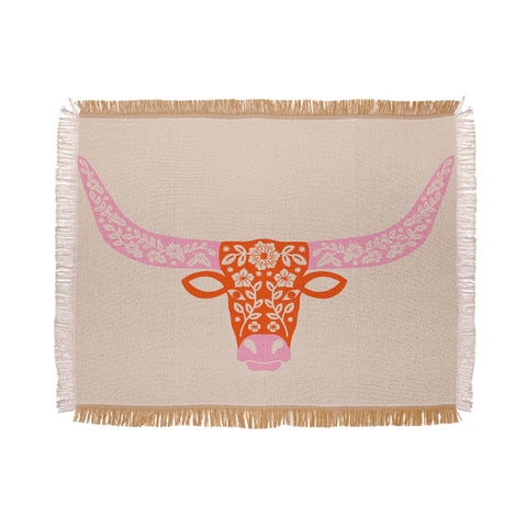 Jessica Molina Floral Longhorn Pink and Orange Throw Blanket