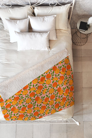 Jessica Molina Orange Pattern on Pink Fleece Throw Blanket