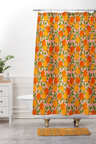 Jessica Molina Orange Pattern on Pink Shower Curtain And Mat