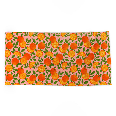 Jessica Molina Orange Pattern on Pink Beach Towel