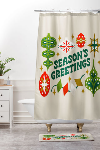 Jessica Molina Seasons Greetings Vintage Ornaments Shower Curtain And Mat