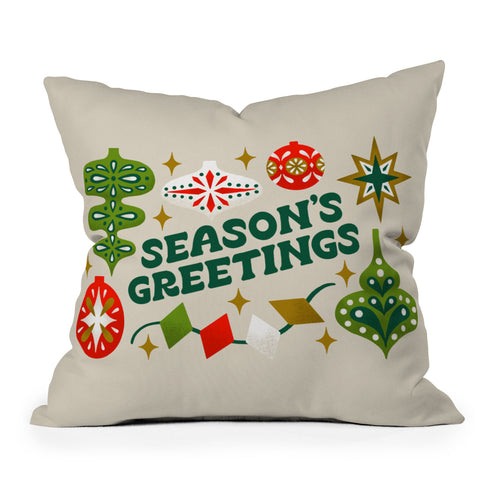 Jessica Molina Seasons Greetings Vintage Ornaments Throw Pillow
