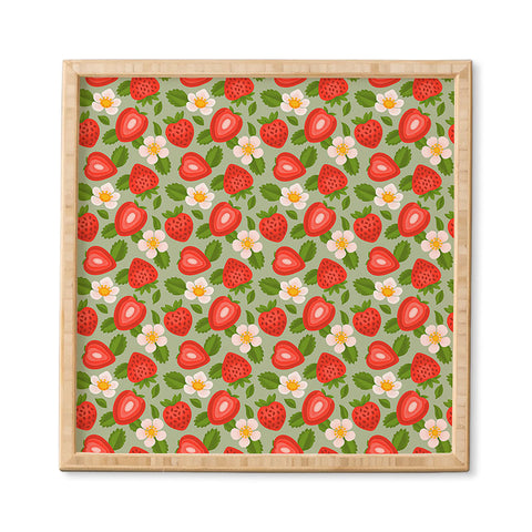 Jessica Molina Strawberry Pattern on Mint Framed Wall Art