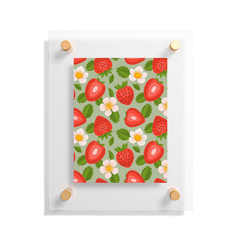Jessica Molina Strawberry Pattern on Mint Floating Acrylic Print