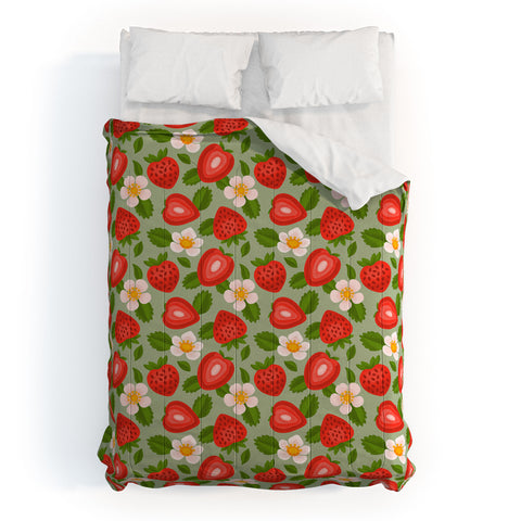 Jessica Molina Strawberry Pattern on Mint Comforter