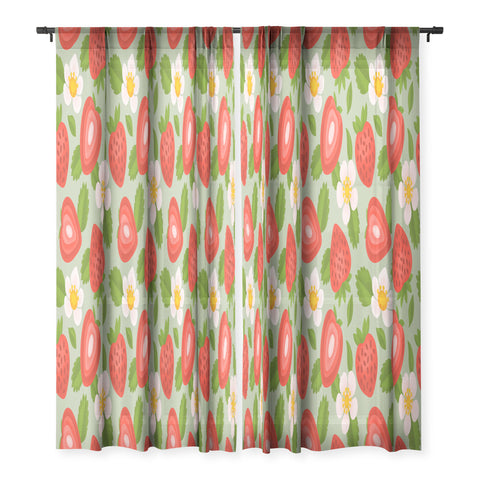 Jessica Molina Strawberry Pattern on Mint Sheer Non Repeat