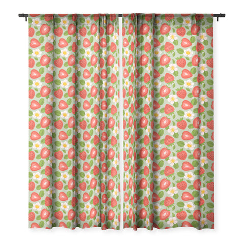 Jessica Molina Strawberry Pattern on Mint Sheer Window Curtain
